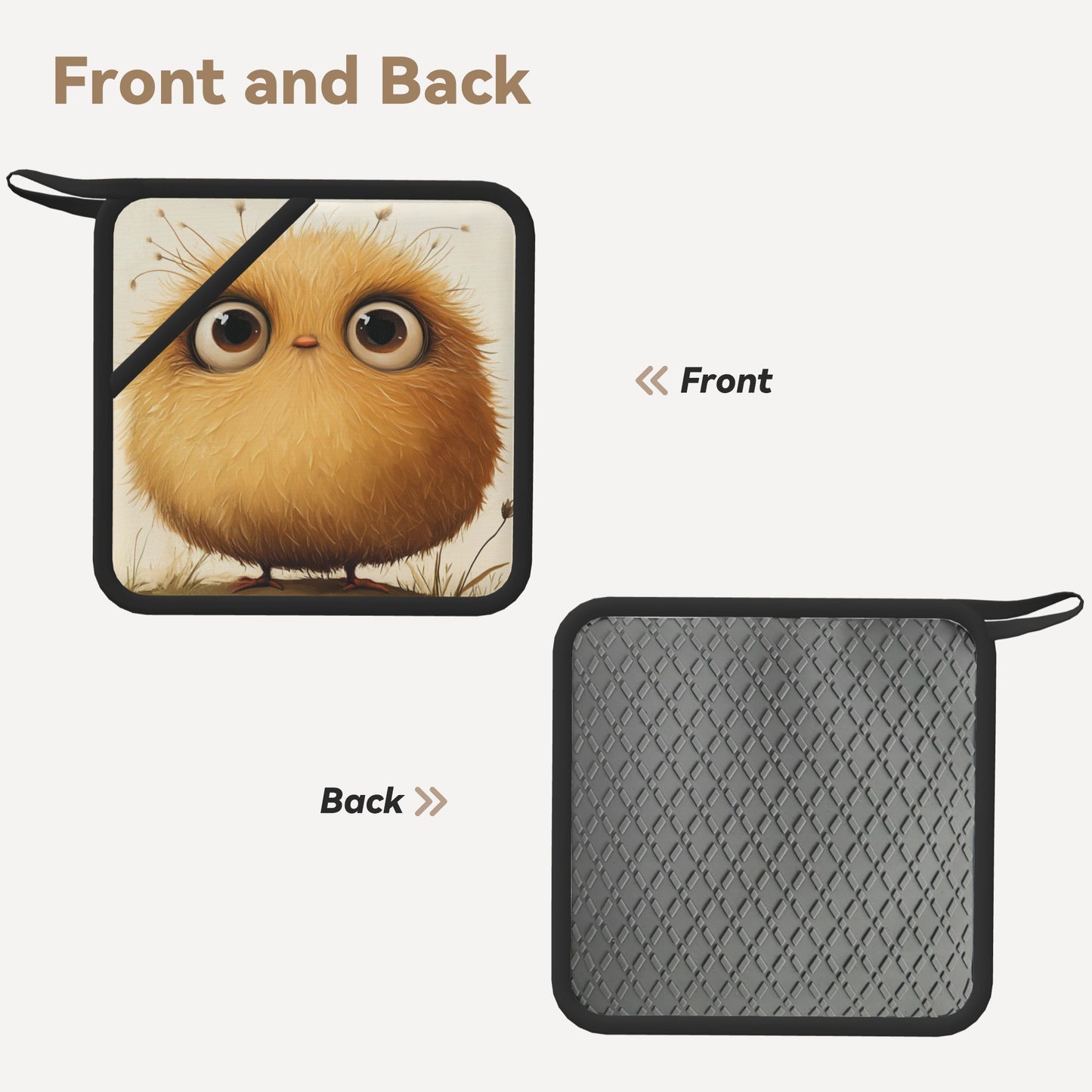 Adorable Fluffy Round Bird Heat-Resistant Pot Holder – High-Temperature Insulation Mat (7.1×7.1 inches, Non-Slip & Durable)