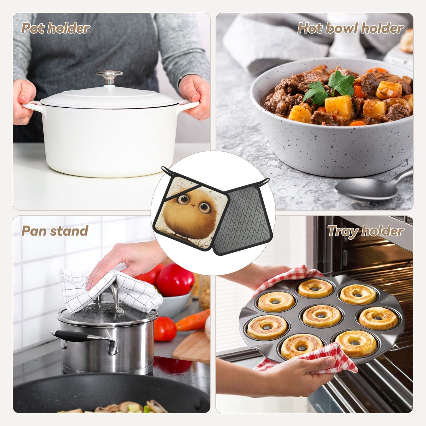 Adorable Fluffy Round Bird Heat-Resistant Pot Holder – High-Temperature Insulation Mat (7.1×7.1 inches, Non-Slip & Durable)