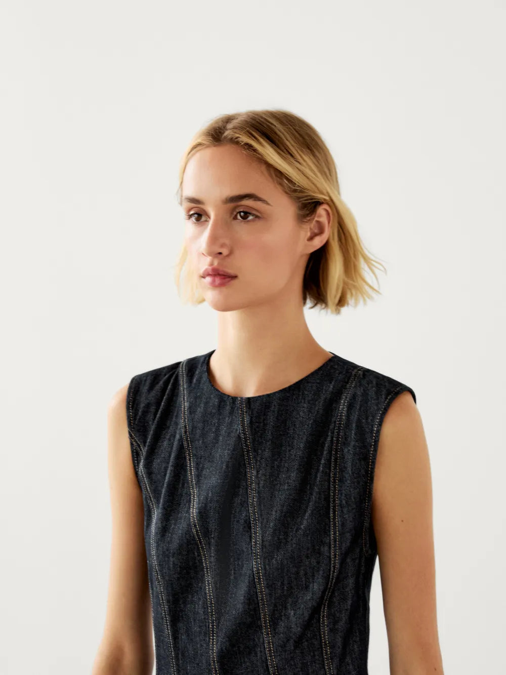 Vestido largo algodón pliegues denim
