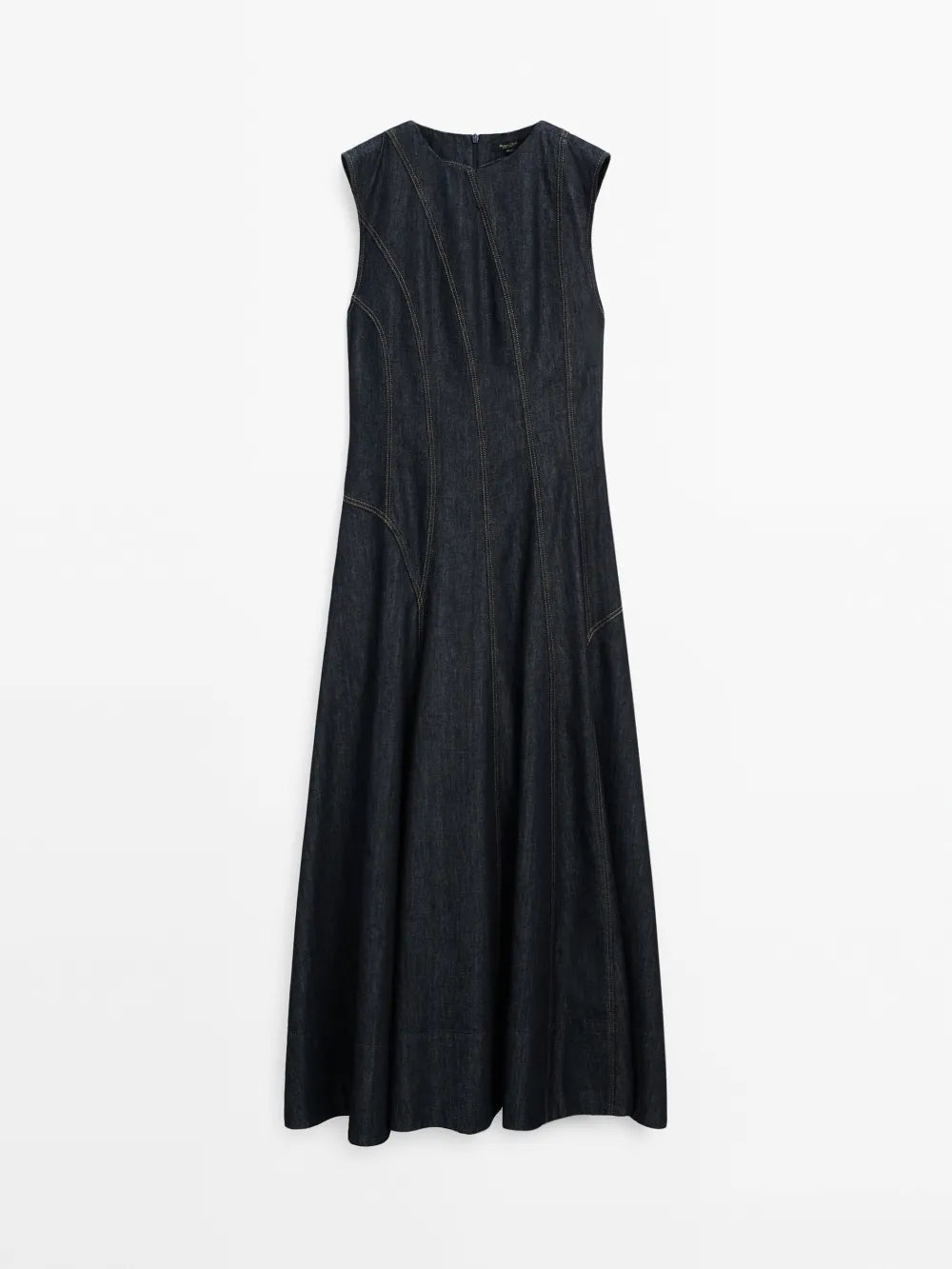 Vestido largo algodón pliegues denim