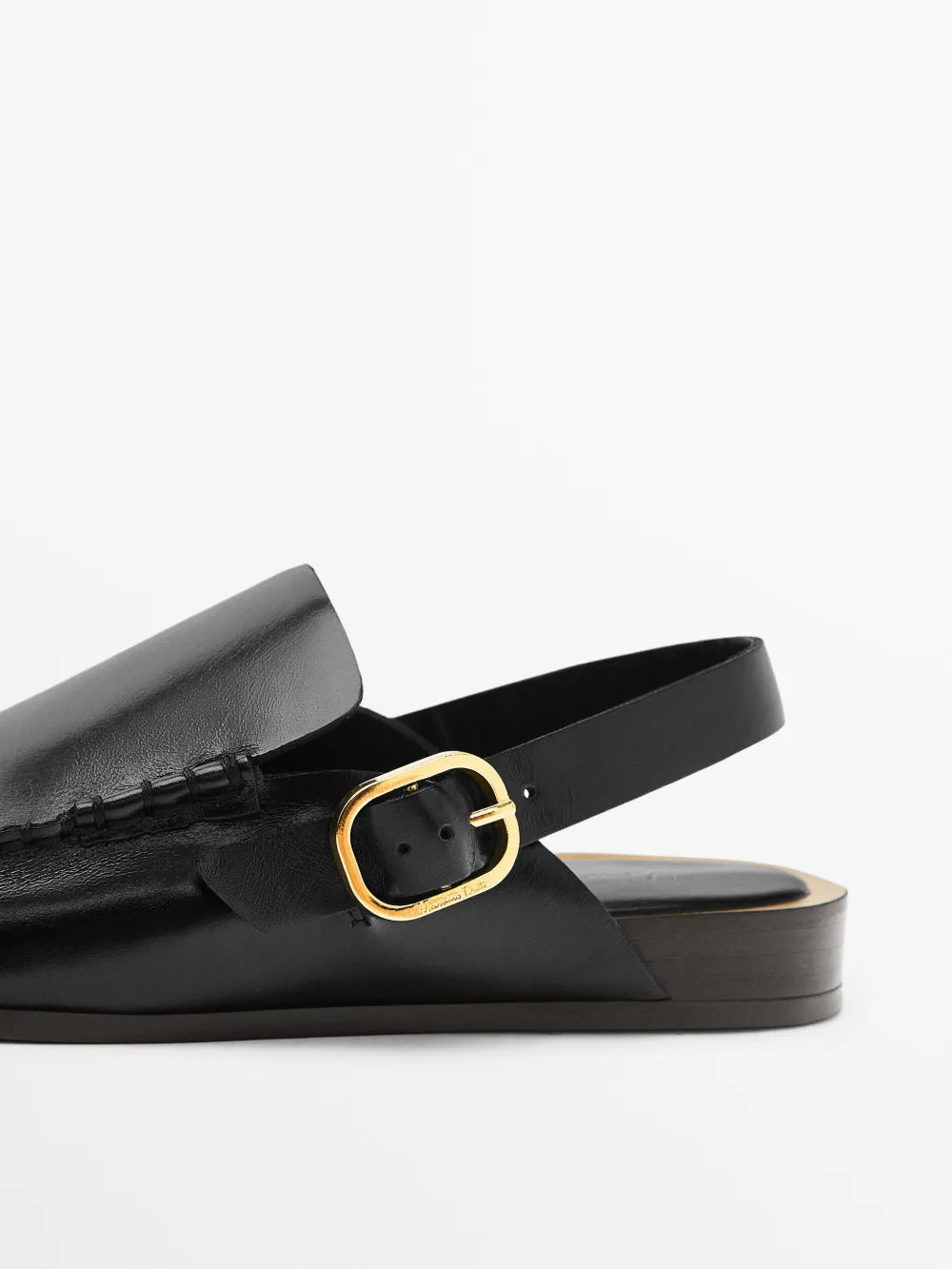 Zueco piel bordón hebilla metálica - NEGRO