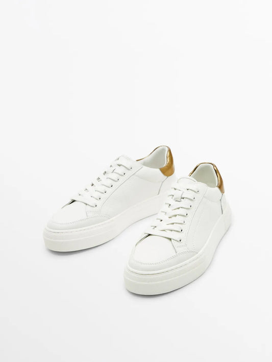 Deportivo piel talón laminado - BLANCO