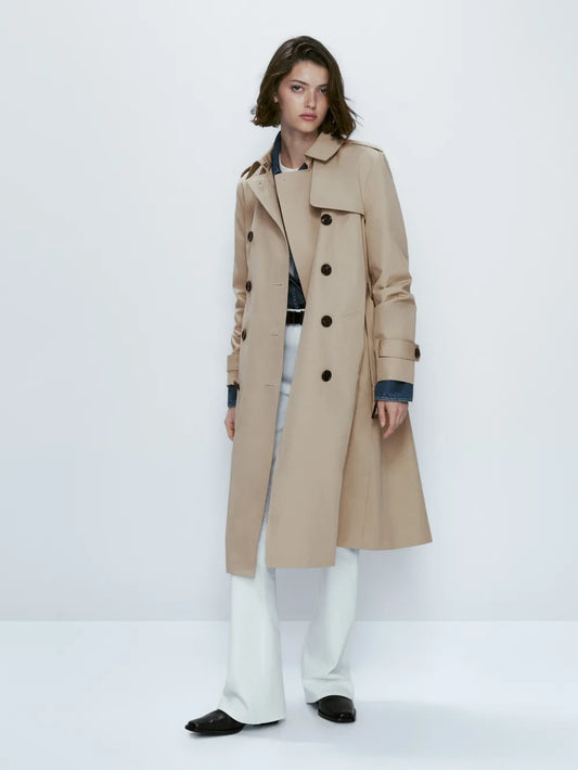Gabardina con cinturón - BEIGE